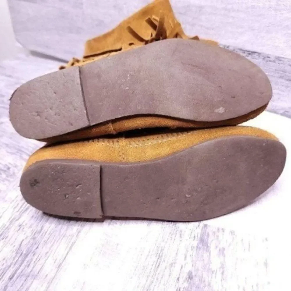 Minnetonka Suede 3 Layer Fringe Tall Moccasin Boot Brown Women's sz 6 - Picture 7 of 8